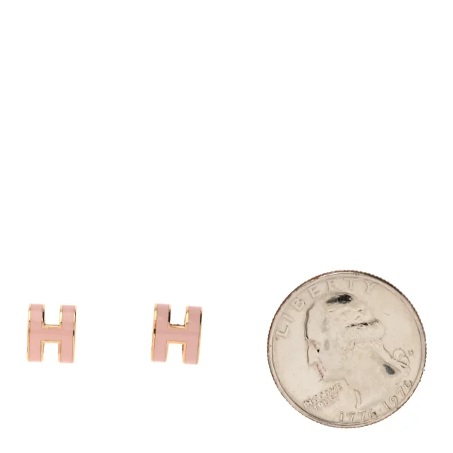 Hermès Rose Gold Lacquered Mini Pop H Earrings Rose Dragee in Pink from FASHIONPHILE, photo 2 of 6