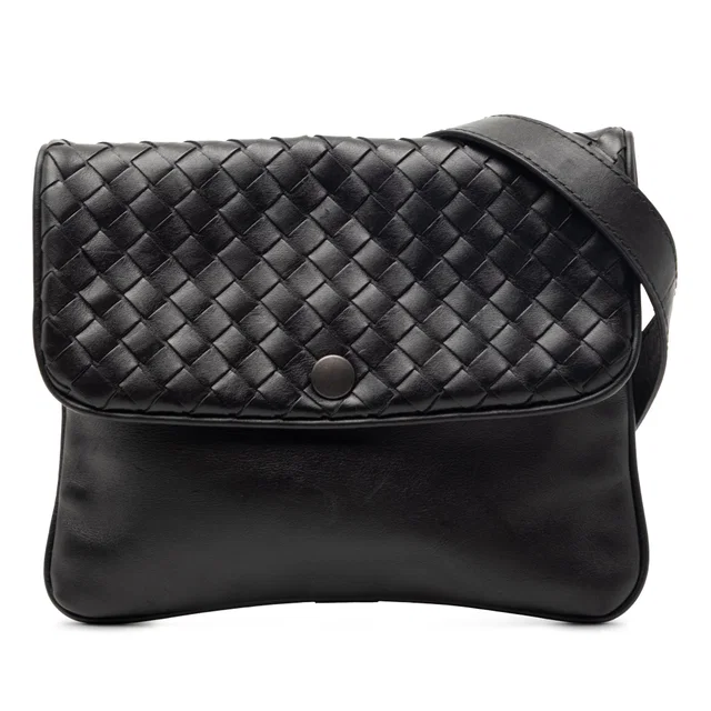 Black Bottega Veneta Intrecciato Trimmed Nappa Crossbody in Black Nappa leather from Designer Revival