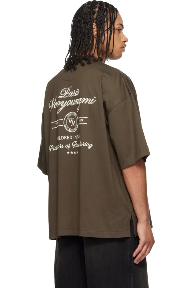 WOOYOUNGMI Khaki Lettering Graphic T-shirt, photo 3 of 4 from SSENSE