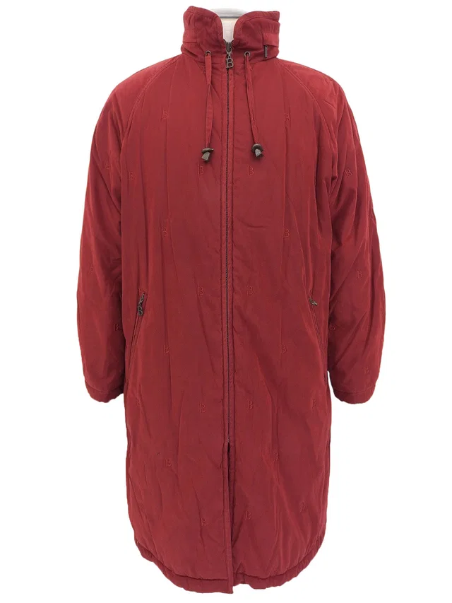 Burberry B Logo Embroidered Zip-Up Long Coat #9 Bordeaux in Burgundy Nylon from VINTAGE QOO TOKYO