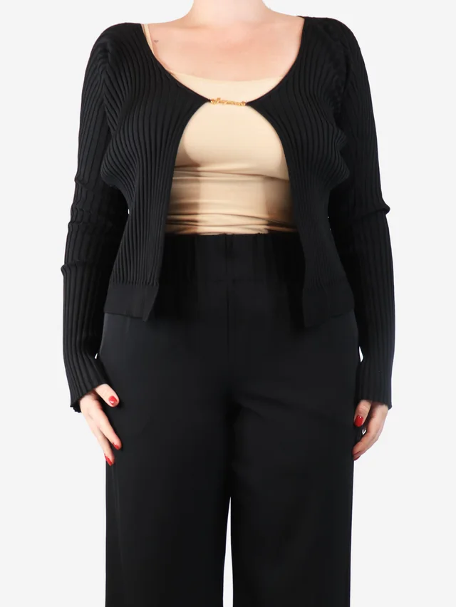 Jacquemus Black ribbed cropped cardigan - size UK 14 in Black from Sign of the Times