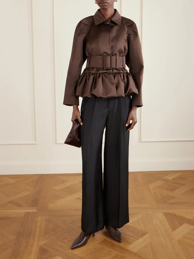 LIBEROWE Belted cotton-blend satin peplum jacket in Brown, photo 2 of 2 from NET-A-PORTER (Canada)