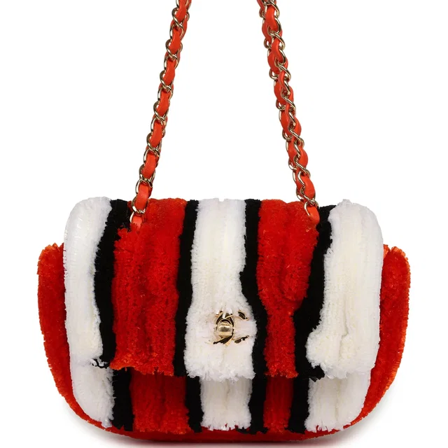 Chanel Small Coco Beach Stripe Flap Bag Orange, White and Black Raffia Gold Hardware in Black Raffia from Madison Avenue Couture