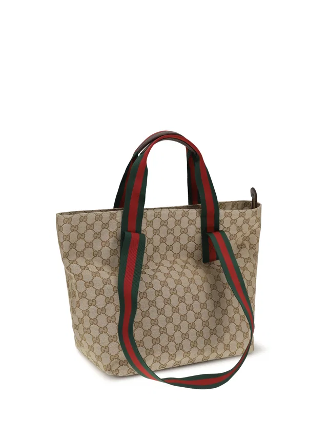 Gucci Gg Jacquard With Web Stripe Tote Bag — Beige Polyester in Beige Canvas from HEWI