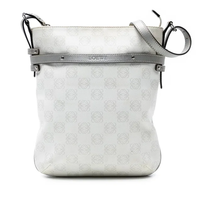White LOEWE Anagram Coated Canvas Crossbody in White Coated canvas from Designer Revival