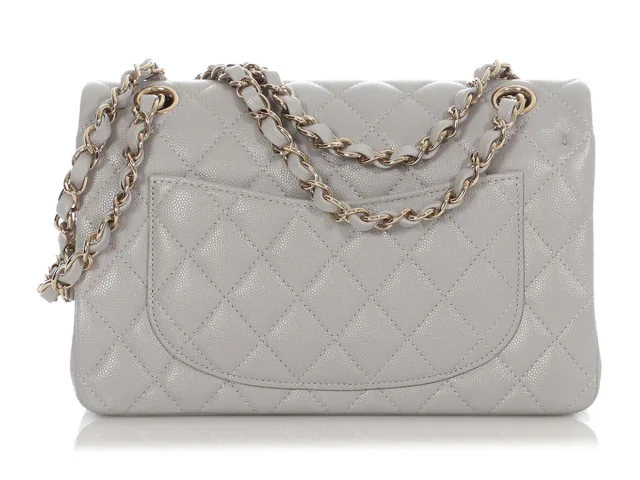 Chanel Small Light Gray Quilted Caviar Classic Double Flap in Grey Caviar leather from Ann's Fabulous Finds, photo 1 of 1