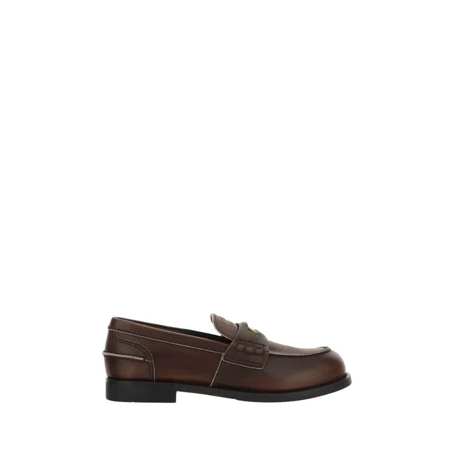 Miu Miu Brown Calf Leather Bos Taurus Slip-On Loafers in Brown Calfskin from HEWI