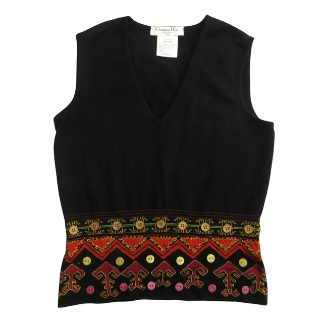 Dior Galliano Era Multi Button Vest Knit Sweater Sleeveless 38 Black in Black from The Reluxe