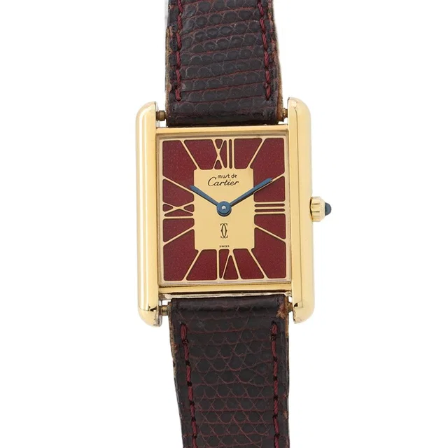 Cartier Must Tank Vermeil Watch Red Gold Dial in Red Lizard from The Reluxe