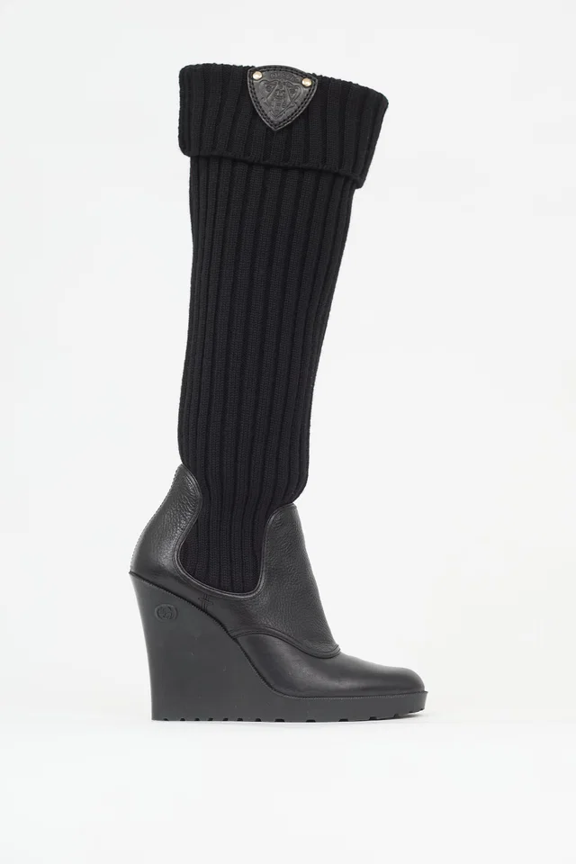 Gucci Leather & Knit Wedge Boot in Leather from VSP Consignment