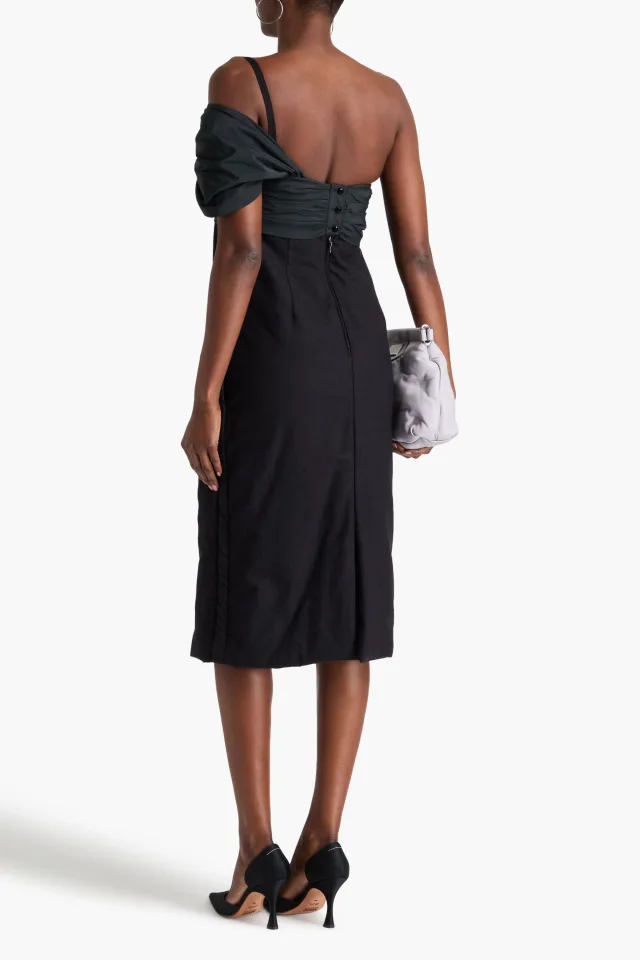 Maison Margiela One-Shoulder Silk Taffeta-Paneled Wool and Cashmere-Blend Midi Dress in Black, photo 3 of 4 from THE OUTNET