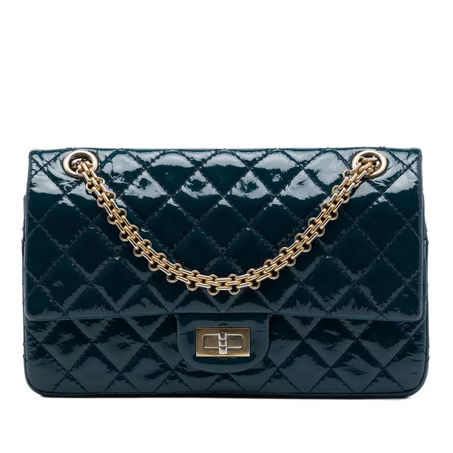 Blue Chanel Quilted Patent Reissue 2.55 Double Flap 225 Shoulder Bag in Blue Patent leather from Designer Revival
