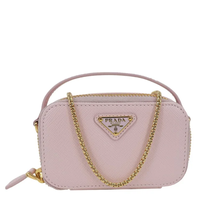Prada Mini Saffiano Leather Zip Crossbody Bag Pink in Pink Saffiano leather from Dallas Designer Handbags