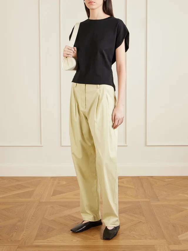 PROENZA SCHOULER WHITE LABEL Taya pleated cotton-blend straight-leg pants in Yellow, photo 2 of 2 from NET-A-PORTER (Canada)