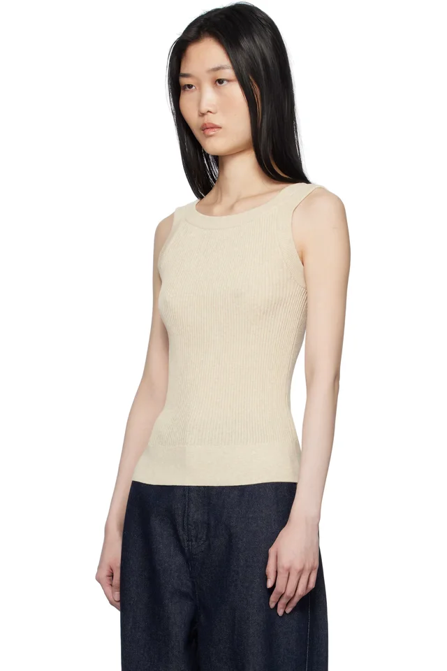LE17SEPTEMBRE Beige Ribbed Scoop Neck Tank Top, photo 4 of 5 from SSENSE
