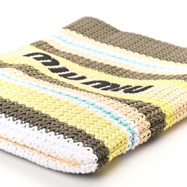 Miu Miu Crochet Stripe Vertical Tote Bag Tundra Limone Natural in Beige Raffia from FASHIONPHILE, photo 9 of 9