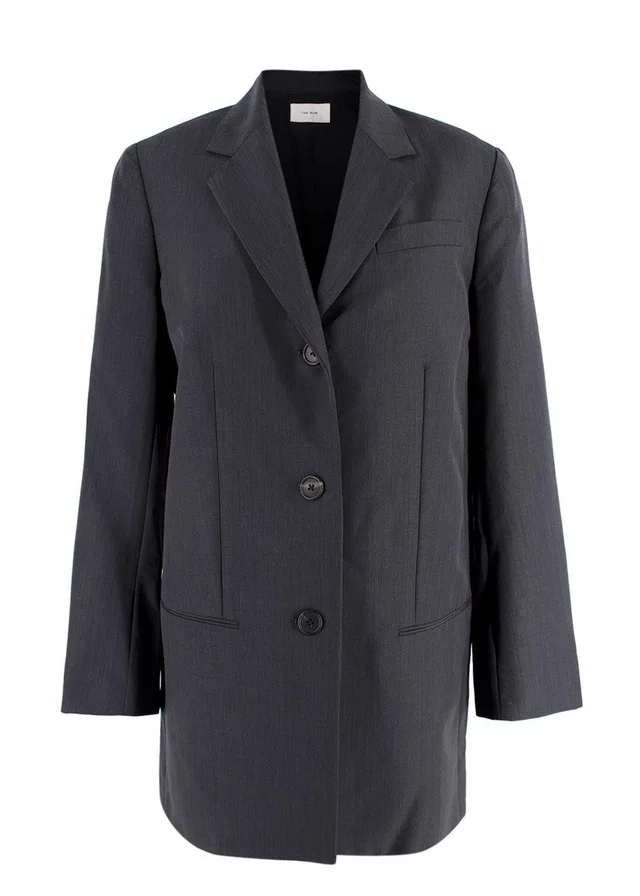 The Row Dark Grey Long Blazer in Grey Silk from HEWI