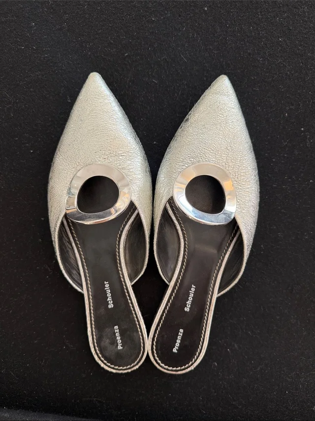 Proenza Schouler Metallic Silver Crinkled Pointed Mule With Circular Accent in silver|gray Leather from Poshmark