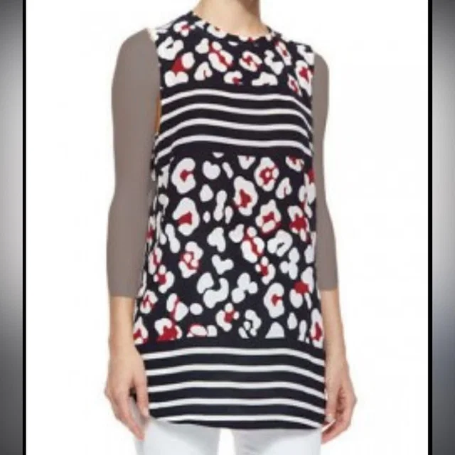 REDValentino Valentino Red Silk Tunic Blouse Sleeveless Printed Size 6 It 42 in red|black Silk from Poshmark