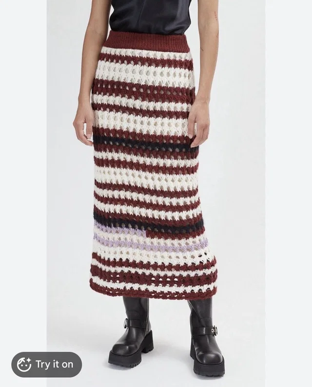 Marni 3d Crochet Multi Stripe Burgundy Beige Black Midi Skirt Women It 44 Us 8 in black|brown|neutral Wool from Poshmark