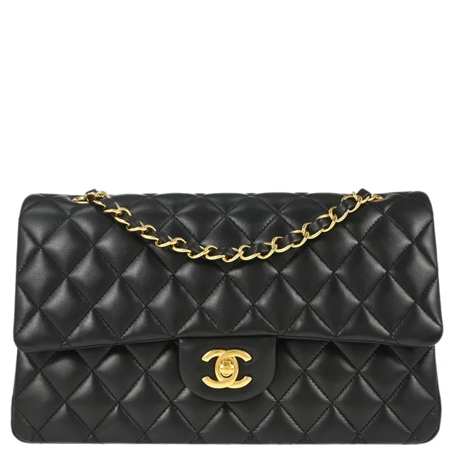 Chanel 2014 Black Lambskin Medium Classic Double Flap Shoulder Bag in Black Lambskin from AMORE Vintage Tokyo
