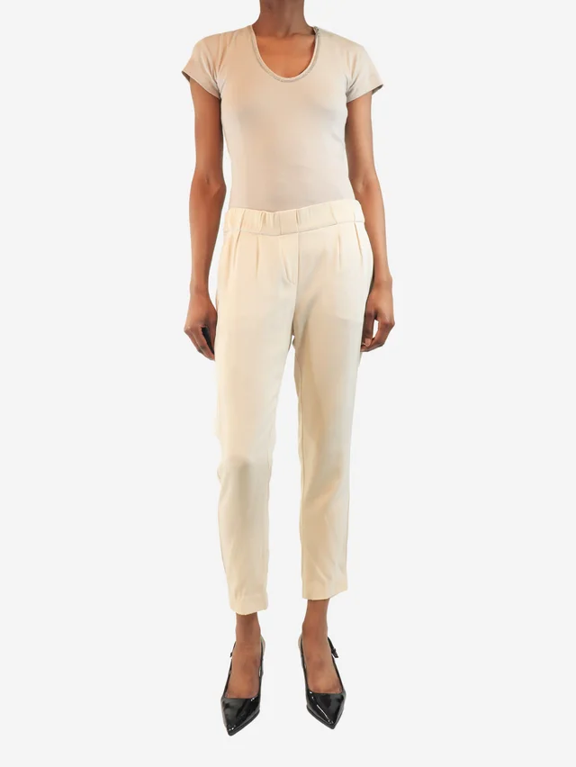 Brunello Cucinelli Cream silk trousers - size UK 6 in White Silk from Sign of the Times, photo 2 of 2