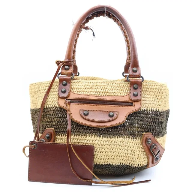Balenciaga Straw Bag Basket Bag Handbag Beige Brown in Brown Raffia from The Reluxe