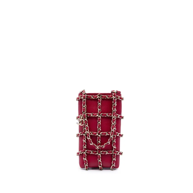 Red Chanel Lambskin Tech Me Out Clutch With Chain Crossbody Bag in Red Lambskin from Designer Revival