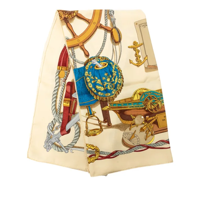 Beige Hermès Musee Silk Scarf 90 Scarves in Beige Silk from Designer Revival