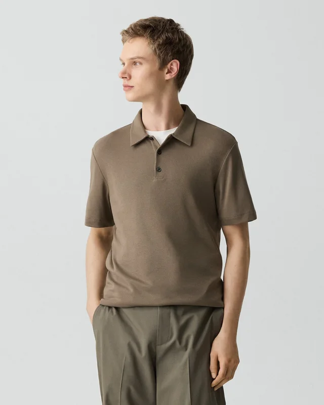 Theory Bron Polo Shirt in Anemone Modal Jersey in MOREL 67% Modal, 30% Polyester, 3% Spandex, photo 2 of 12 from Theory