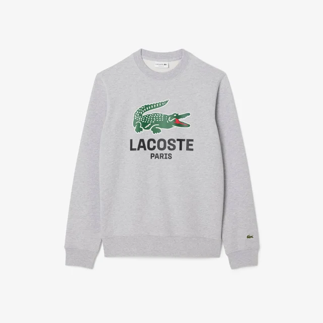 Lacoste Men's Classic Fit Printed Crew Neck Sweatshirt in Grey Chine Cotton fleece, photo 4 of 9 from Lacoste
