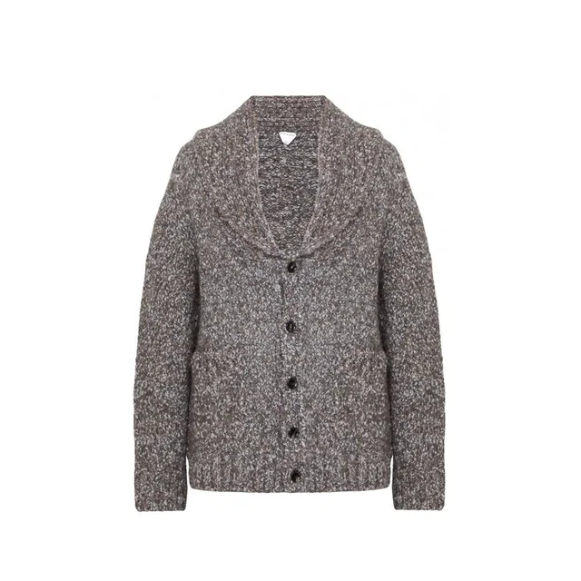 Bottega Veneta Gray Alpaca Leather Cardigan in Grey Leather from HEWI