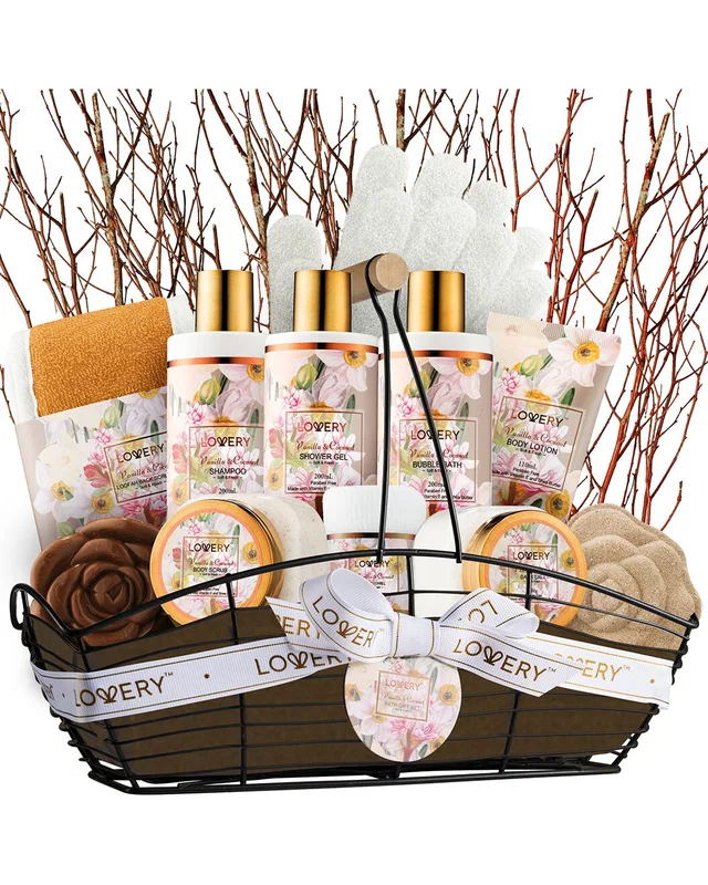 Lovery Vanilla Coconut Bath And Body Gift Set, 13pc Home Spa Birthday Basket, image 1 of 1 from Rue La La