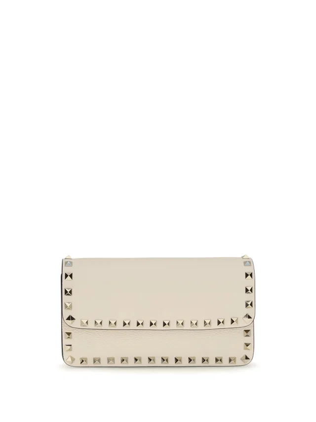 Valentino Garavani Chain Wallet — Beige Calf Leather Bos Taurus in Beige Calfskin from HEWI