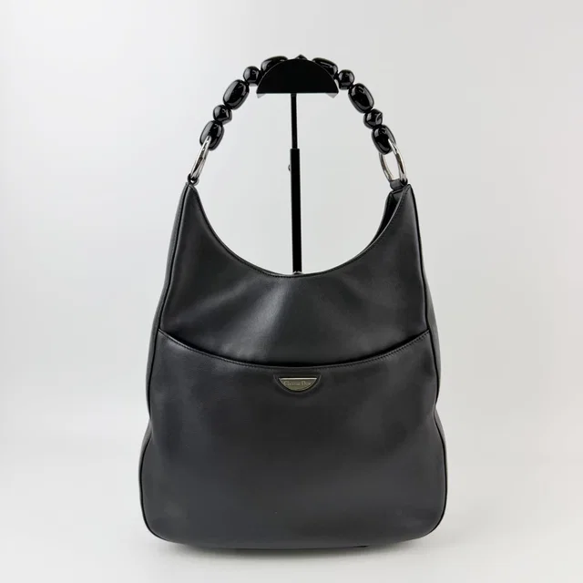 Dior Bead Handle Hobo Shoulder Bag Leather Black Silver Vintage in Black Leather from The Reluxe