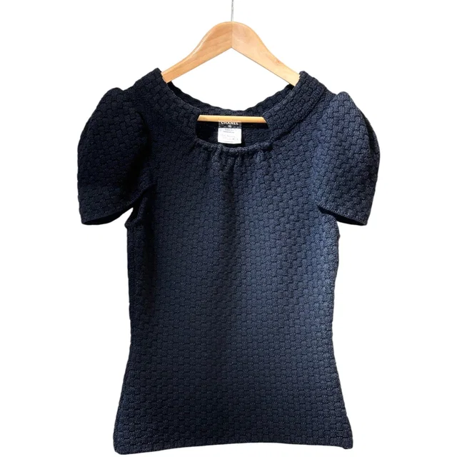 Chanel Black Wool Knit Short Sleeve Top - Size 38 in Black Wool from Luxury Promise