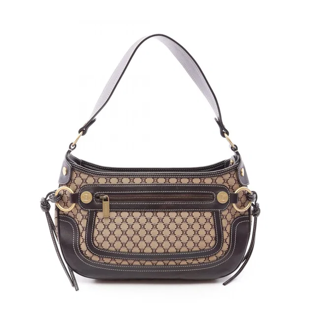 Celine Shoulder Bag Macadam Beige Brown Canvas Leather in Brown Canvas from The Reluxe