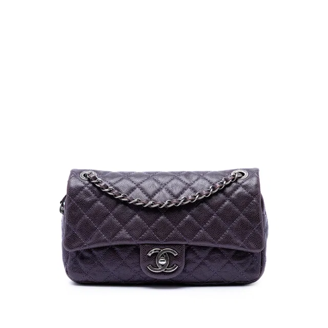 Purple Chanel Medium Quilted Iridescent Caviar Easy Flap Shoulder Bag in Purple Caviar leather from Designer Revival