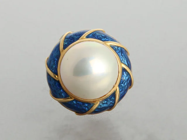 Tiffany & Co. Vintage 18K Yellow Gold Blue Enamel and Mabe Pearl Earrings in Blue from Ann's Fabulous Finds, photo 2 of 2