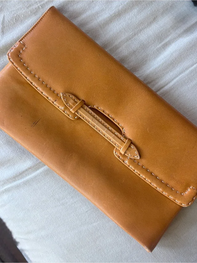 Delvaux Classic Tan Leather Clutch With Stitch-Trim Buckle Accent in brown|neutral Leather from Poshmark