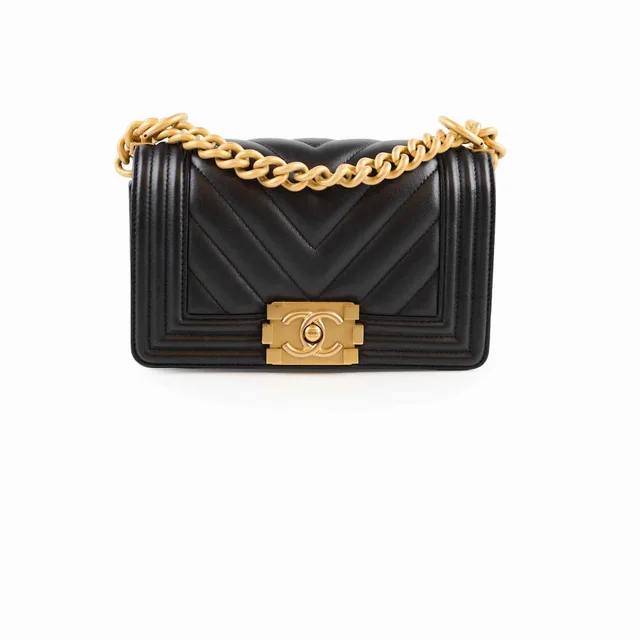 Chanel Small Boy Bag Black Chevron 25 Series in Black Calfskin from The Purse Affair