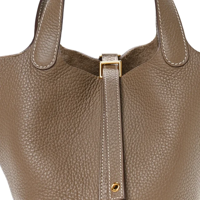 Hermès Taurillon Clemence Picotin Lock 18 PM Etoupe in Taupe Clemence leather from FASHIONPHILE, photo 8 of 13