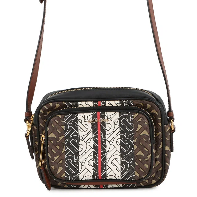 Burberry TBMonogram Striped Camera Bag Brown/Black/White8021485 Leather PVC in Black Leather from GALLERY RARE