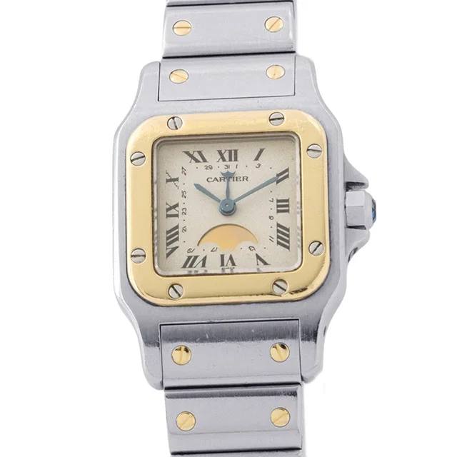 Cartier Santos Garbe Moonphase SM H34mm×W24mm Stainless Steel K18YG Ivory DialW20008C4 in White from GALLERY RARE