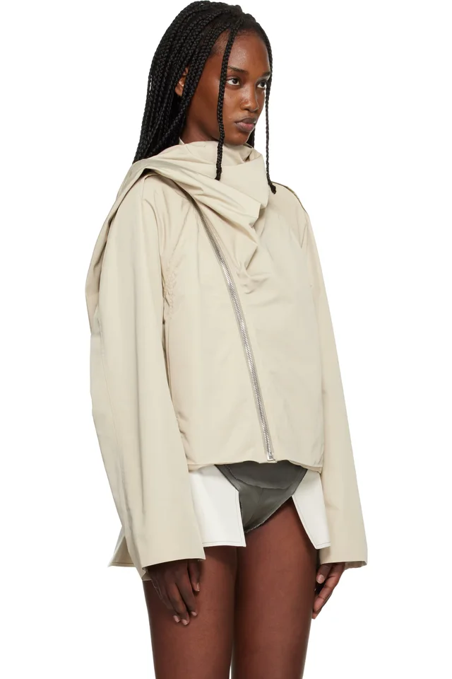 Rick Owens Beige Temple Cropped Scarf Flight Jacket, photo 2 of 4 from SSENSE