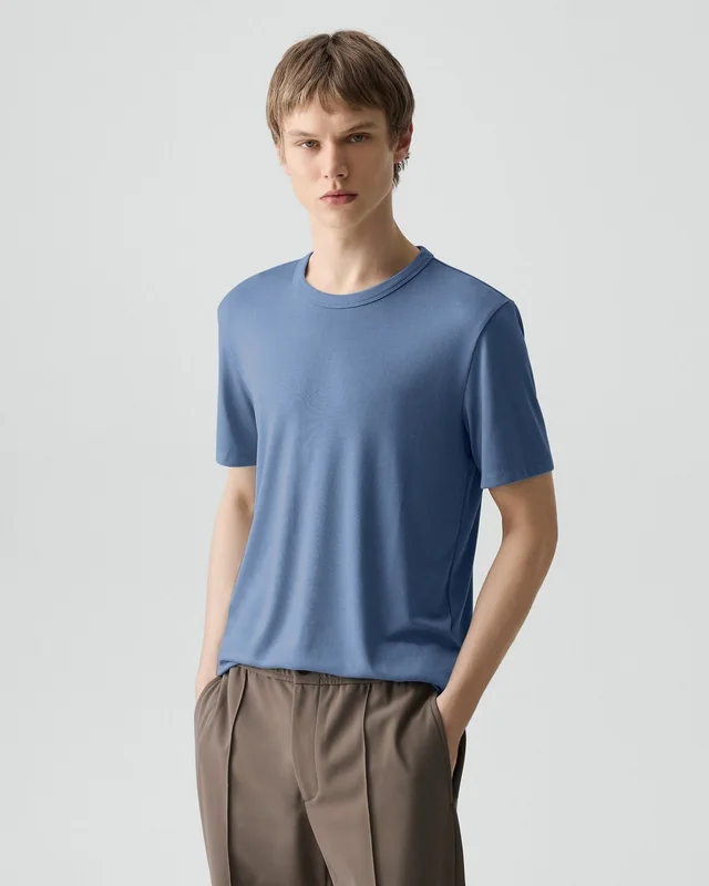 Theory Essential Tee in Anemone Modal Jersey in BERING 67% Modal, 30% Polyester, 3% Spandex, photo 9 of 12 from Theory