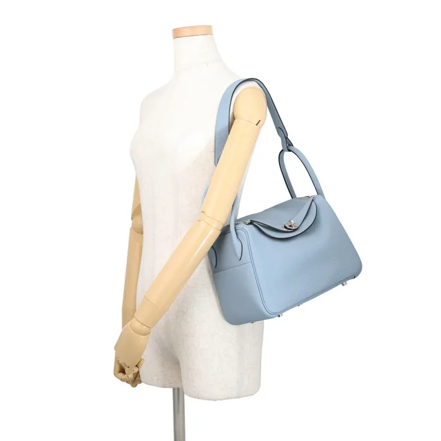 Hermès Lindy Verso Blue Lin/Blue Gacier Taurillon Clemence Size 26 in Blue Clemence leather from GALLERY RARE, photo 4 of 7