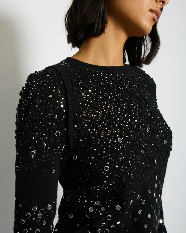 Chanel Black Mirror Embellished Jumper with CC Logo and Sequin Details Size FR 34 (UK 6) in Black from Sellier, photo 2 of 2