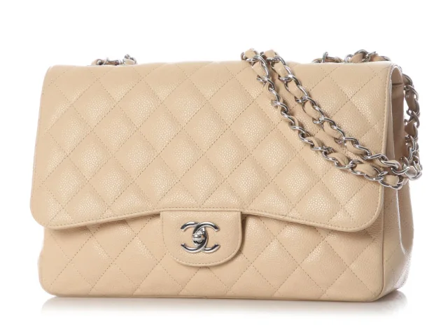 Chanel Jumbo Beige Quilted Caviar Classic Single Flap in Beige Caviar leather from Ann's Fabulous Finds, photo 2 of 9