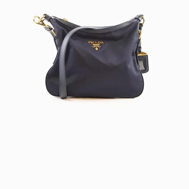 Prada Tessuto Nylon Saffiano Vela Navy in Navy Saffiano leather from The Purse Affair